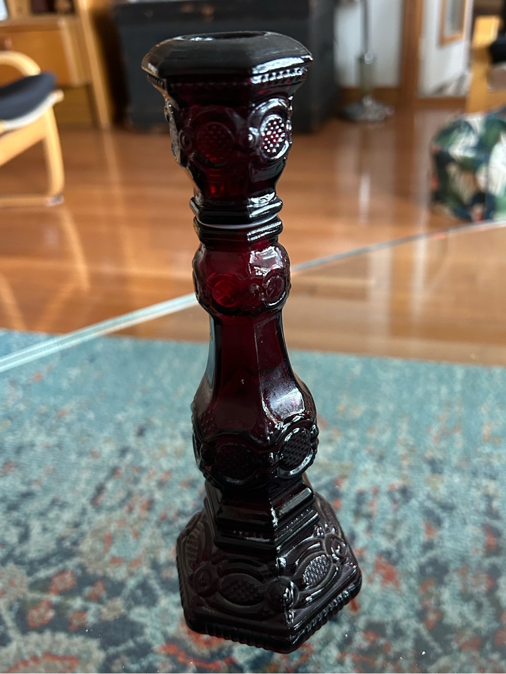 Vintage Avon Cape Cod Ruby Red Glass Candlestick 8.5”